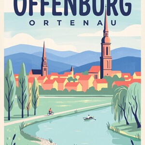 Offenburg Poster · Mid-Century · Ortenau · Retro Reiseplakat Marktplatz & Kinzig Kinzig