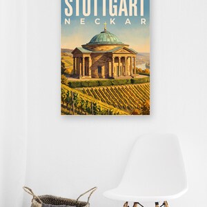Stuttgart Poster · Malerisch · Neckar · Retro Reiseplakat Schlossplatz, Fernsehturm, Grabkapelle & Schillerplatz image 12