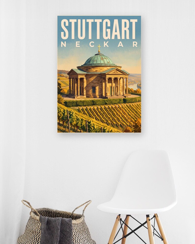 Stuttgart Poster · Malerisch · Neckar · Retro Reiseplakat Schlossplatz, Fernsehturm, Grabkapelle & Schillerplatz image 12
