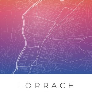 Lörrach City Map Poster · Wiesental · Map in 8 Color Schemes · City Map Wall Mural Aquarell Gradient
