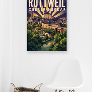 Rottweil Poster · Art déco · Oberer Neckar · Retro Reiseplakat Schwarzes Tor, Neckartal & Kapellenturm imagen 9