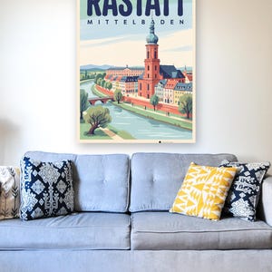 Rastatt Poster · Mid-Century · Mittelbaden · Retro Reiseplakat Schloss & Murg afbeelding 5