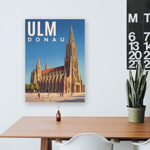 Ulm Poster · Malerisch · Donau · Retro Reiseplakat Münster, Schiefes Haus & Donau Bild 11