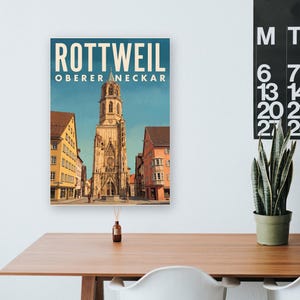 Rottweil Poster · Malerisch · Oberer Neckar · Retro Reiseplakat Schwarzes Tor, Neckartal & Kapellenturm 画像 13
