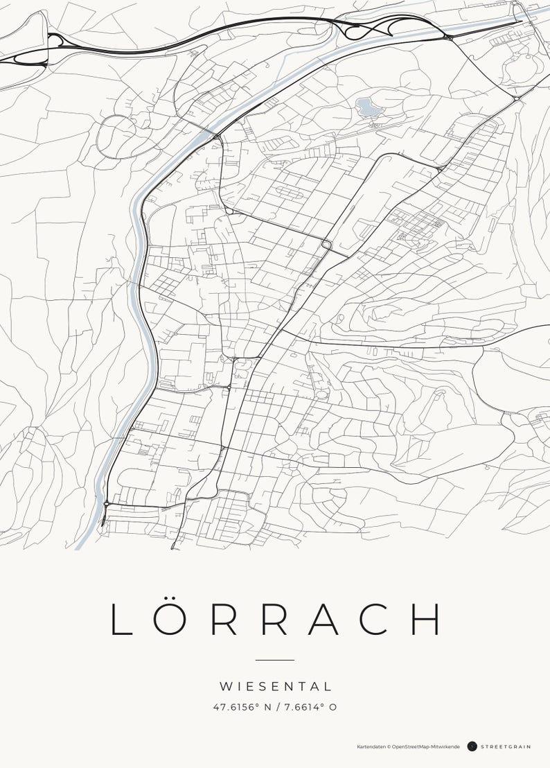 Lörrach City Map Poster · Wiesental · Map in 8 Color Schemes · City Map Wall Mural Classic Minimal