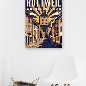 Rottweil Poster · Art déco · Oberer Neckar · Retro Reiseplakat Schwarzes Tor, Neckartal & Kapellenturm imagen 8