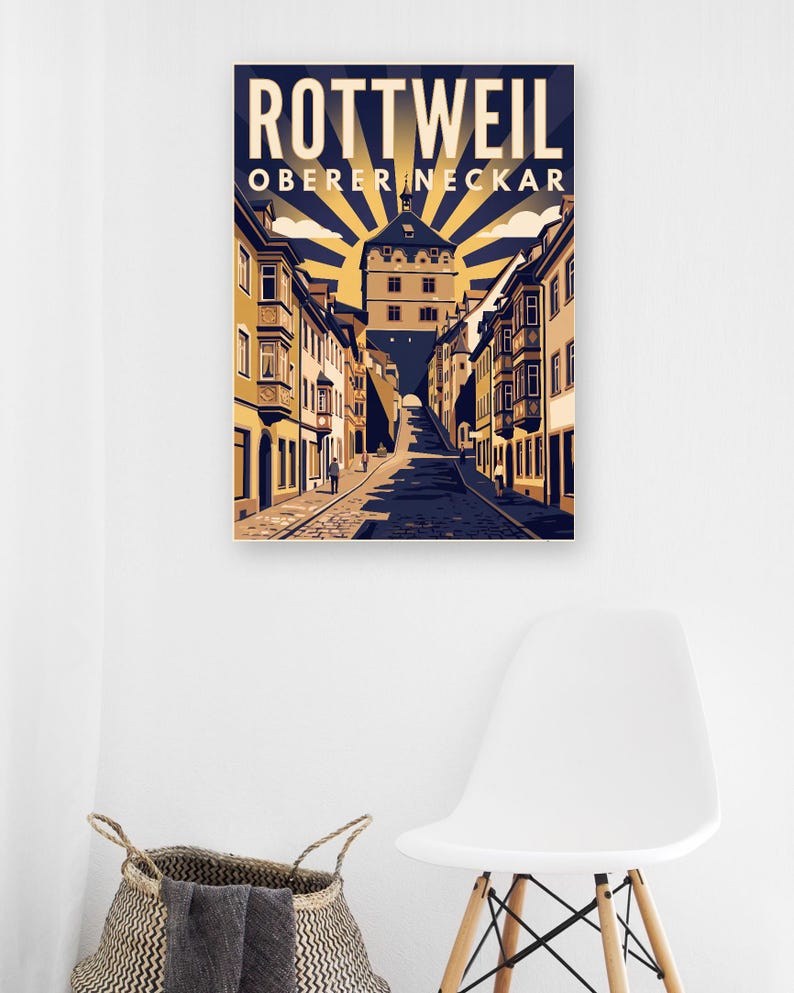 Rottweil Poster · Art déco · Oberer Neckar · Retro Reiseplakat Schwarzes Tor, Neckartal & Kapellenturm imagen 8
