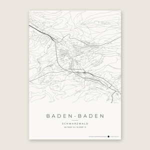 Baden-Baden Stadtplan Poster · Schwarzwald · Karte in 8 Farbwelten · Stadtkarte Wandbild Classic Minimal