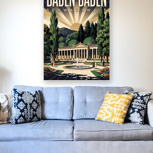 Baden-Baden Poster · Art déco · Schwarzwald · Retro Reiseplakat Trinkhalle & Stadt im Tal 画像 3