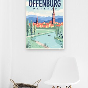 Offenburg Poster · Mid-Century · Ortenau · Retro Reiseplakat Marktplatz & Kinzig Bild 6