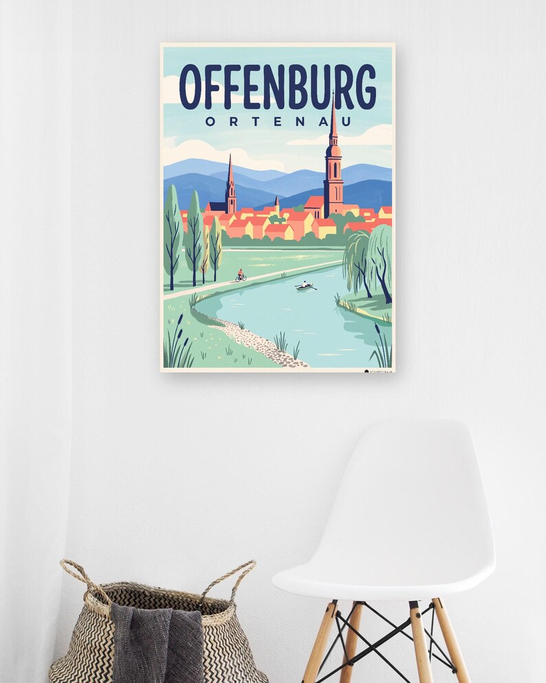 Offenburg Poster · Mid-Century · Ortenau · Retro Reiseplakat Marktplatz & Kinzig Bild 6