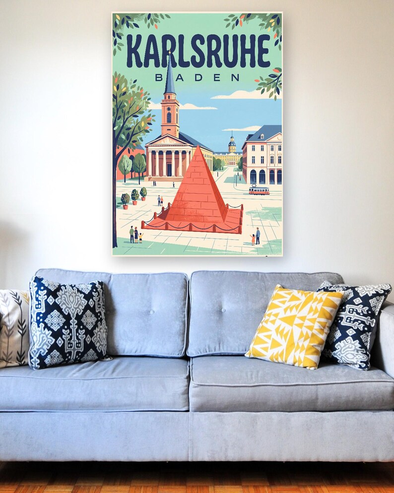 Karlsruhe Poster · Mid-Century · Baden · Retro Travel Poster Market Square & Castle image 3