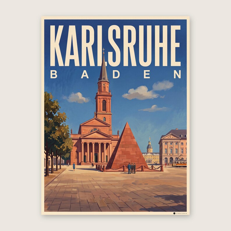 Karlsruhe Poster · Picturesque · Baden · Retro Travel Poster Market Square & Castle Marktplatz