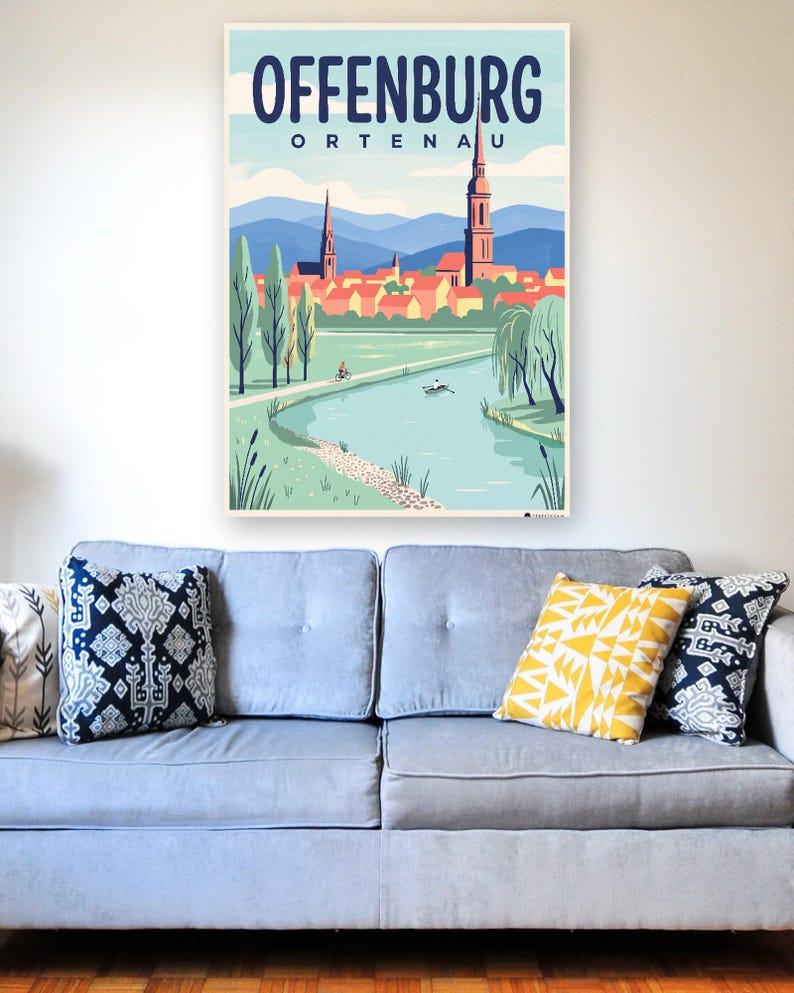 Offenburg Poster · Mid-Century · Ortenau · Retro Reiseplakat Marktplatz & Kinzig Bild 4