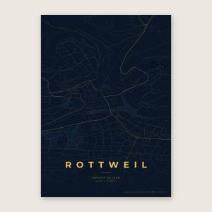 Rottweil Stadtplan Poster · Oberer Neckar · Karte in 8 Farbwelten · Stadtkarte Wandbild Nachtblau & Gold
