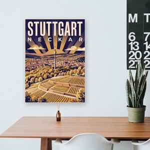 Stuttgart Poster · Art déco · Neckar · Retro Reiseplakat Schlossplatz, Fernsehturm, Grabkapelle & Schillerplatz Bild 15