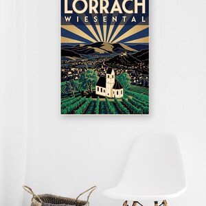 Lörrach Poster · Art déco · Wiesental · Retro Reiseplakat Burg Rötteln & Tüllinger Berg zdjęcie 6