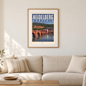 Heidelberg Poster · Picturesque · Palatinate · Retro Travel Poster Old Bridge & Castle image 1