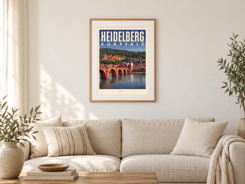 Heidelberg Poster · Picturesque · Palatinate · Retro Travel Poster Old Bridge & Castle image 1