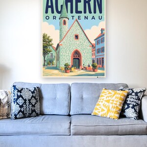 Achern Poster · Mid-Century · Ortenau · Retro Reiseplakat Nikolauskapelle & Illenau Bild 3
