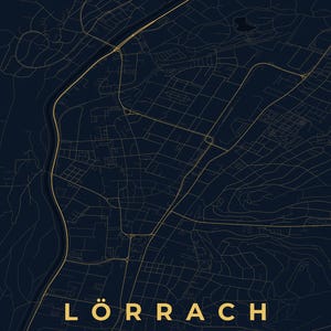 Lörrach City Map Poster · Wiesental · Map in 8 Color Schemes · City Map Wall Mural Nachtblau & Gold