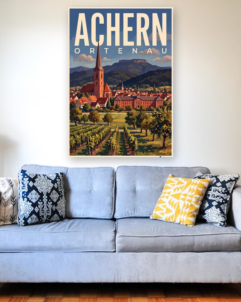 Achern Poster · Malerisch · Ortenau · Retro Reiseplakat Nikolauskapelle & Illenau 画像 4