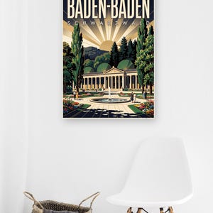 Baden-Baden Poster · Art déco · Schwarzwald · Retro Reiseplakat Trinkhalle & Stadt im Tal 画像 5