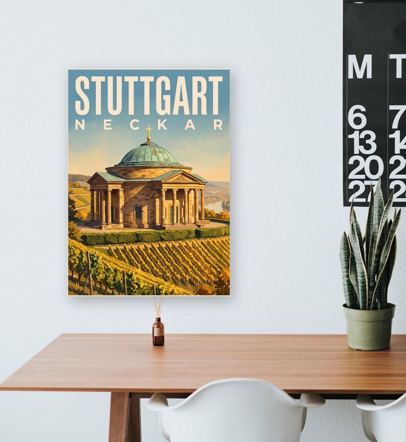 Stuttgart Poster · Malerisch · Neckar · Retro Reiseplakat Schlossplatz, Fernsehturm, Grabkapelle & Schillerplatz image 16