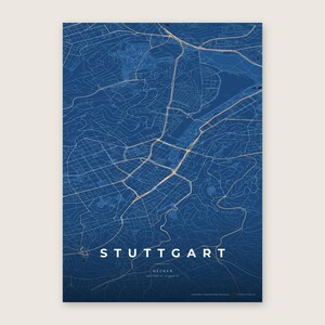 Stuttgart Stadtplan Poster · Neckar · Karte in 8 Farbwelten · Stadtkarte Wandbild Tiefblau & Eis