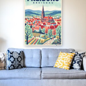 Freiburg Poster · Mid-Century · Breisgau · Retro Reiseplakat Münsterplatz & Schlossberg image 5