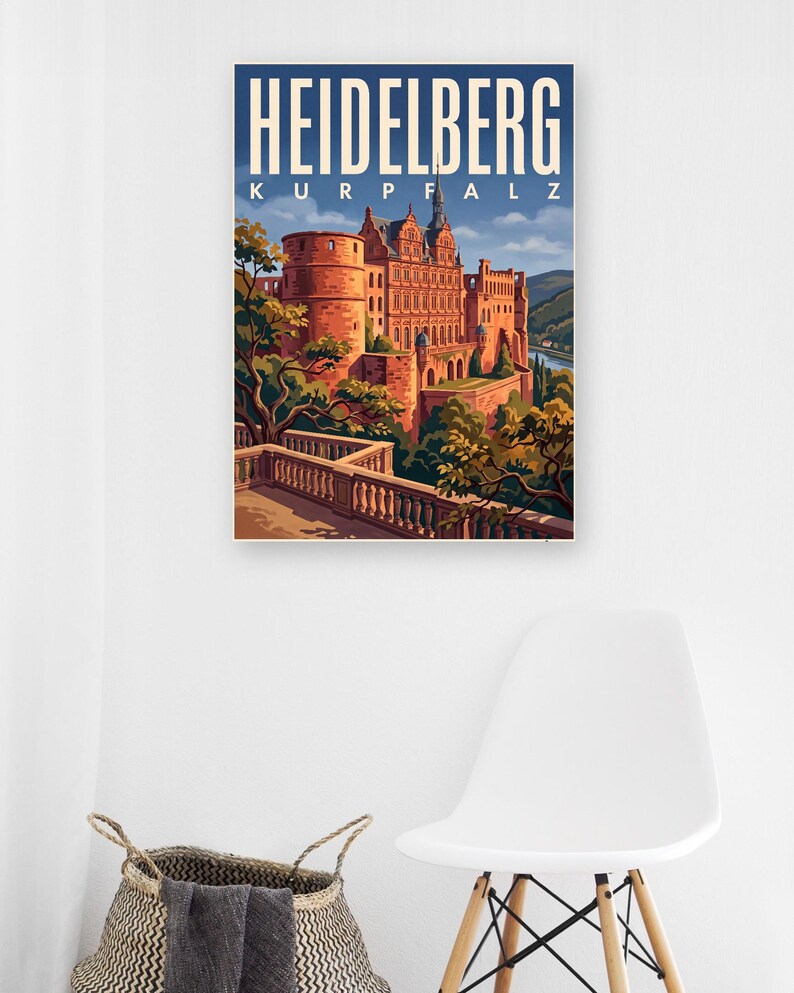 Heidelberg Poster · Picturesque · Palatinate · Retro Travel Poster Old Bridge & Castle image 6