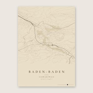 Baden-Baden Stadtplan Poster · Schwarzwald · Karte in 8 Farbwelten · Stadtkarte Wandbild Vintage Sepia