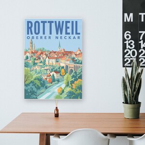 Rottweil Poster · Mid-Century · Oberer Neckar · Retro Reiseplakat Schwarzes Tor, Neckartal & Kapellenturm imagen 12