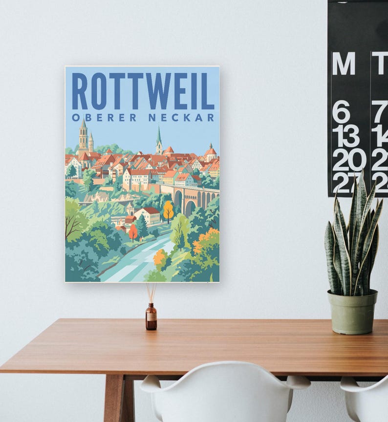 Rottweil Poster · Mid-Century · Oberer Neckar · Retro Reiseplakat Schwarzes Tor, Neckartal & Kapellenturm imagen 12
