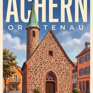 Achern Poster · Malerisch · Ortenau · Retro Reiseplakat Nikolauskapelle & Illenau Nikolauskapelle