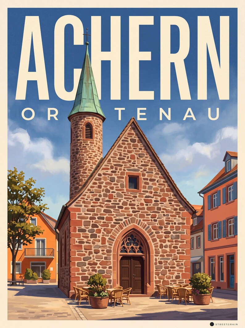 Achern Poster · Malerisch · Ortenau · Retro Reiseplakat Nikolauskapelle & Illenau Nikolauskapelle