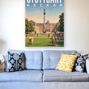 Stuttgart Poster · Malerisch · Neckar · Retro Reiseplakat Schlossplatz, Fernsehturm, Grabkapelle & Schillerplatz image 6