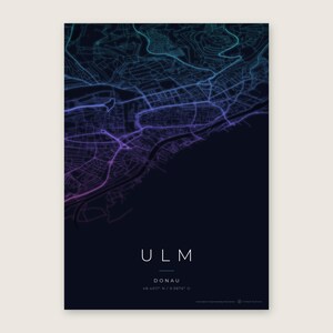 Ulm Stadtplan Poster · Donau · Karte in 8 Farbwelten · Stadtkarte Wandbild Neon Nights