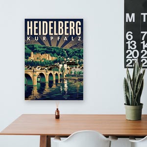 Heidelberg Poster · Art déco · Kurpfalz · Retro Reiseplakat Alte Brücke & Schloss Bild 7