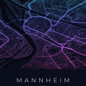 Mannheim Stadtplan Poster · Rhein-Neckar · Karte in 8 Farbwelten · Stadtkarte Wandbild Neon Nights
