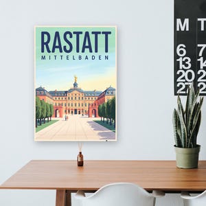 Rastatt Poster · Mid-Century · Mittelbaden · Retro Reiseplakat Schloss & Murg afbeelding 8