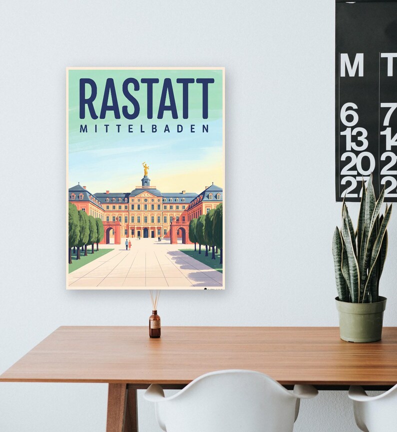 Rastatt Poster · Mid-Century · Mittelbaden · Retro Reiseplakat Schloss & Murg afbeelding 8