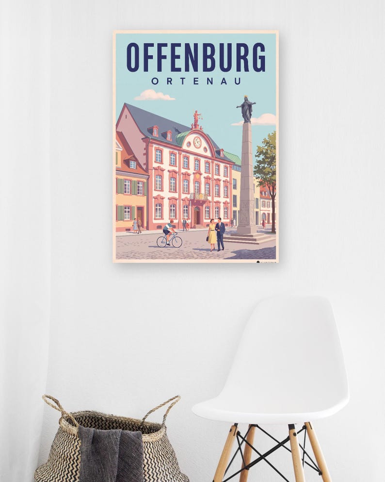 Offenburg Poster · Mid-Century · Ortenau · Retro Reiseplakat Marktplatz & Kinzig Bild 5
