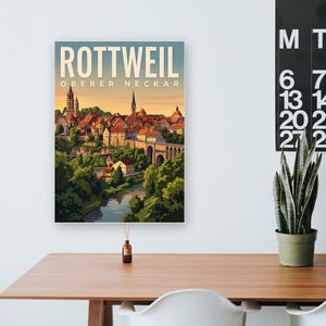 Rottweil Poster · Malerisch · Oberer Neckar · Retro Reiseplakat Schwarzes Tor, Neckartal & Kapellenturm 画像 12