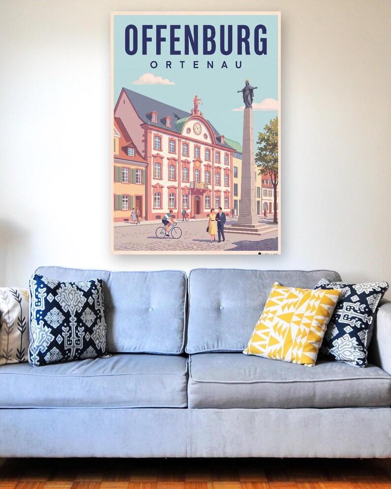 Offenburg Poster · Mid-Century · Ortenau · Retro Reiseplakat Marktplatz & Kinzig Bild 3