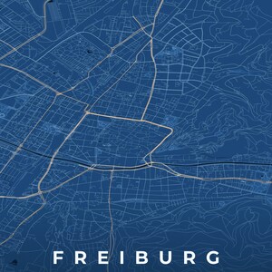 Carte de la ville de Fribourg-en-Brisgau · Carte déclinée en 8 couleurs · Décoration murale carte de ville Tiefblau & Eis