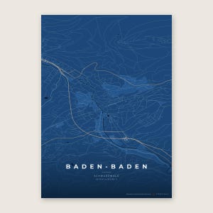 Baden-Baden Stadtplan Poster · Schwarzwald · Karte in 8 Farbwelten · Stadtkarte Wandbild Tiefblau & Eis
