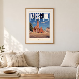 Karlsruhe Poster · Picturesque · Baden · Retro Travel Poster Market Square & Castle image 1