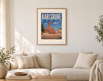Karlsruhe Poster · Malerisch · Baden · Retro Reiseplakat Marktplatz & Schloss