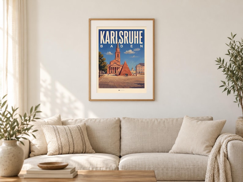 Karlsruhe Poster · Picturesque · Baden · Retro Travel Poster Market Square & Castle image 1